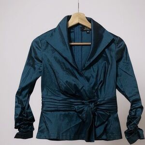 Tadashi Shoji Vintage Petite Collection Taffeta High Collar 3/4 Blouse Size 4P